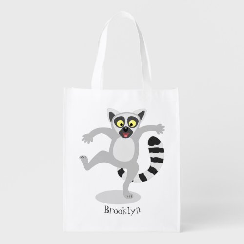 Cute ring tail lemur dancing cartoon illustration grocery bag