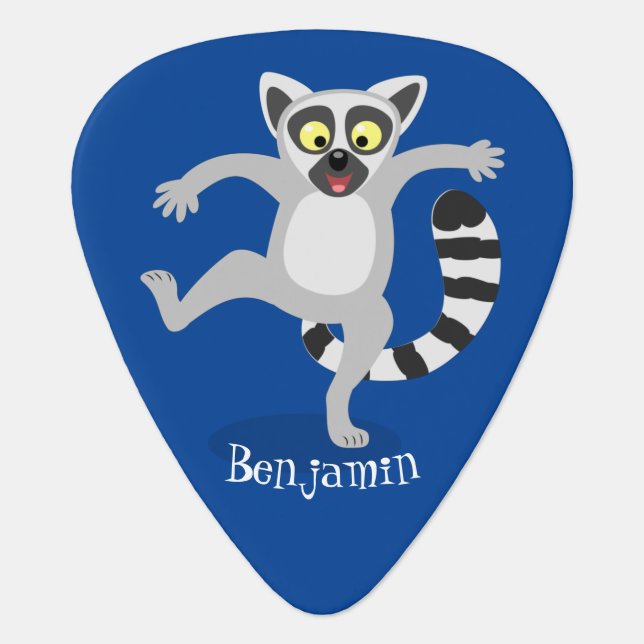 Cute ring tail lemur dancing cartoon illustration guitar pick (Front)