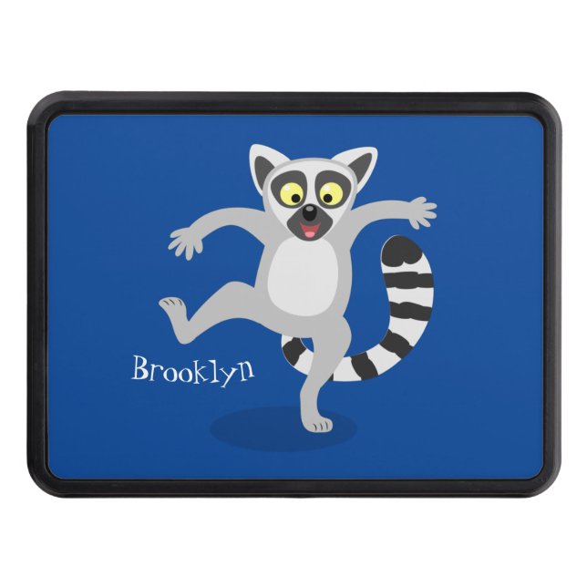 Cute ring tail lemur dancing cartoon illustration hitch cover (Front)