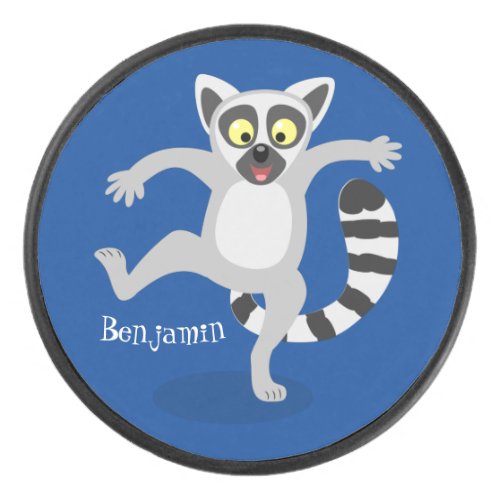 Cute ring tail lemur dancing cartoon illustration hockey puck