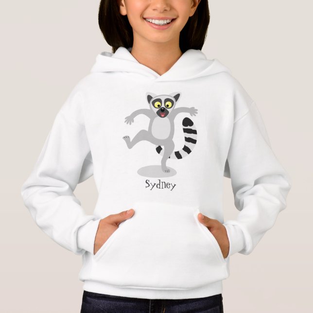 Cute ring tail lemur dancing cartoon illustration hoodie (Front)