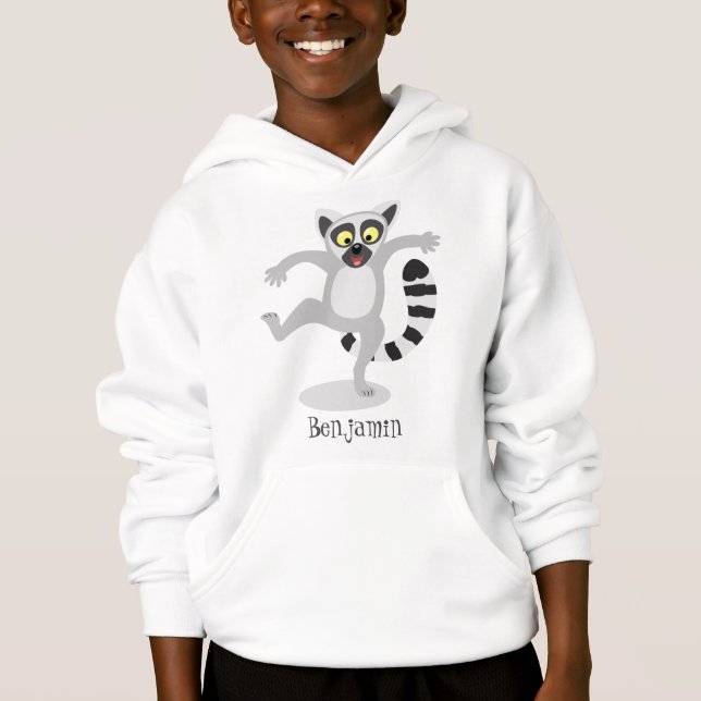Cute ring tail lemur dancing cartoon illustration hoodie (Front)