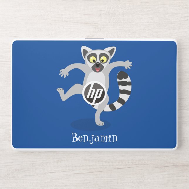 Cute ring tail lemur dancing cartoon illustration HP laptop skin (Front)