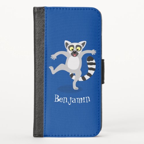 Cute ring tail lemur dancing cartoon illustration iPhone x wallet case