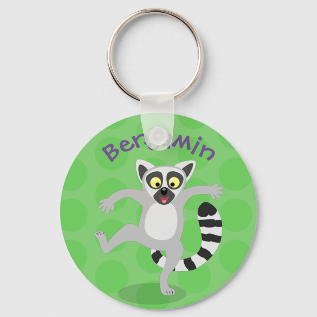 Cute ring tail lemur dancing cartoon illustration keychain (Front)