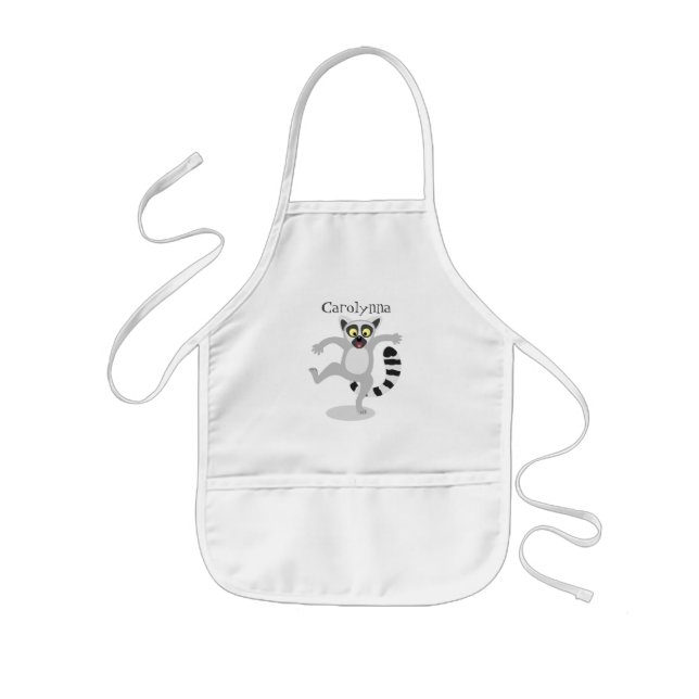 Cute ring tail lemur dancing cartoon illustration kids' apron (Front)