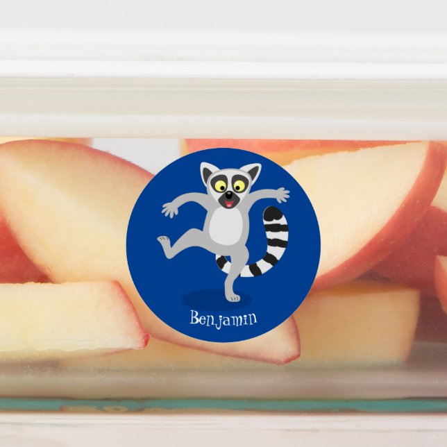 Cute ring tail lemur dancing cartoon illustration labels (Affixed)