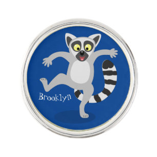 Cute ring tail lemur dancing cartoon illustration lapel pin