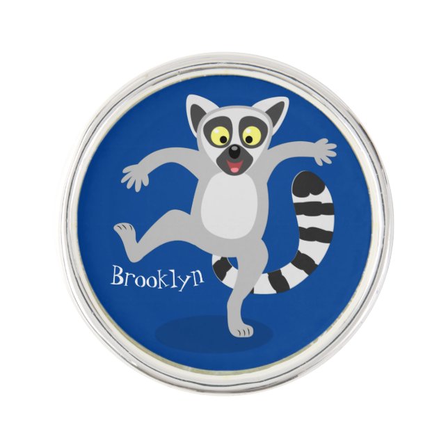 Cute ring tail lemur dancing cartoon illustration lapel pin (Front)