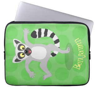 Cute ring tail lemur dancing cartoon illustration laptop sleeve