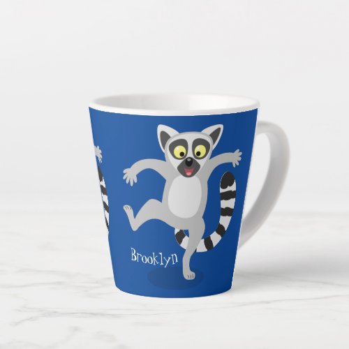 Cute ring tail lemur dancing cartoon illustration latte mug