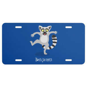Cute ring tail lemur dancing cartoon illustration license plate