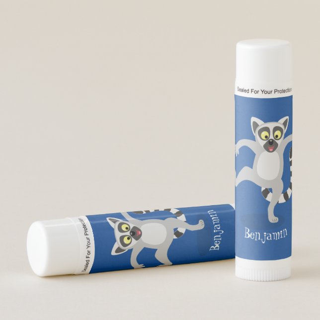 Cute ring tail lemur dancing cartoon illustration lip balm (Front)