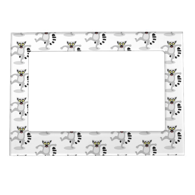 Cute ring tail lemur dancing cartoon illustration magnetic frame (Front)