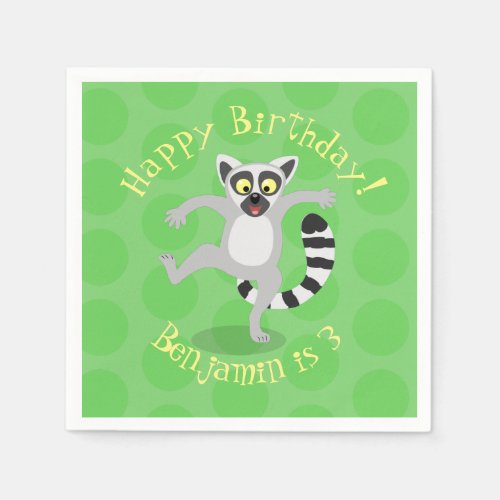 Cute ring tail lemur dancing cartoon illustration napkins