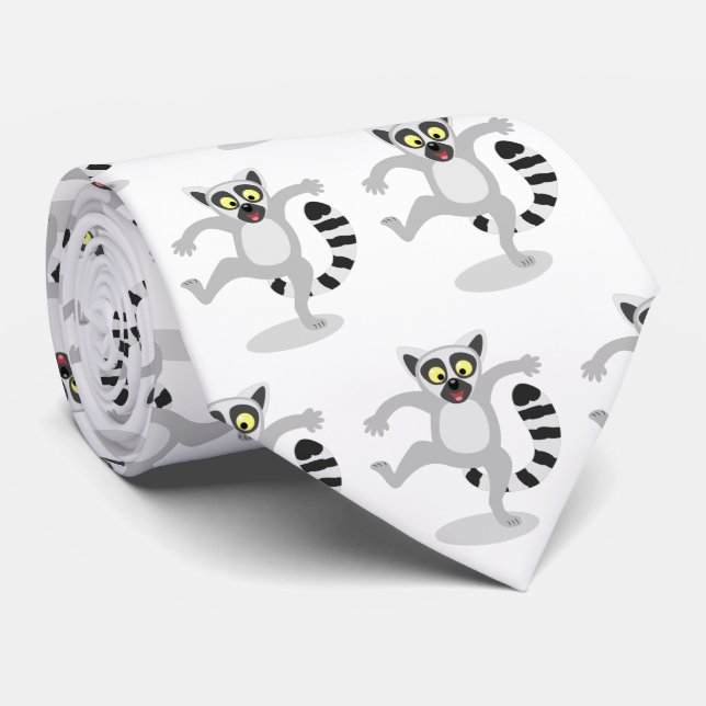 Cute ring tail lemur dancing cartoon illustration neck tie (Rolled)