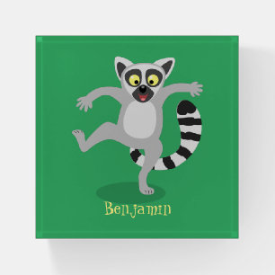 Cute ring tail lemur dancing cartoon illustration paperweight