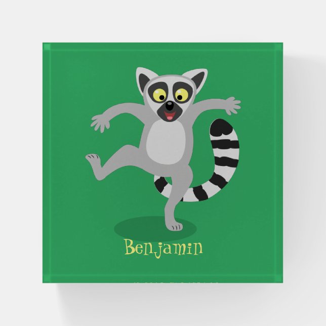 Cute ring tail lemur dancing cartoon illustration paperweight (Front)