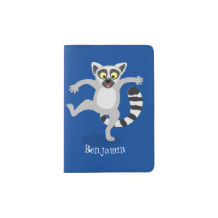 Cute ring tail lemur dancing cartoon illustration passport holder