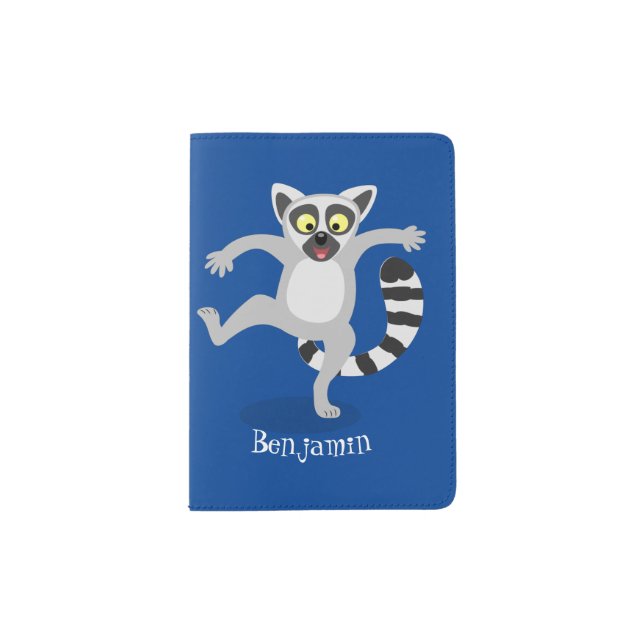 Cute ring tail lemur dancing cartoon illustration passport holder (Front)