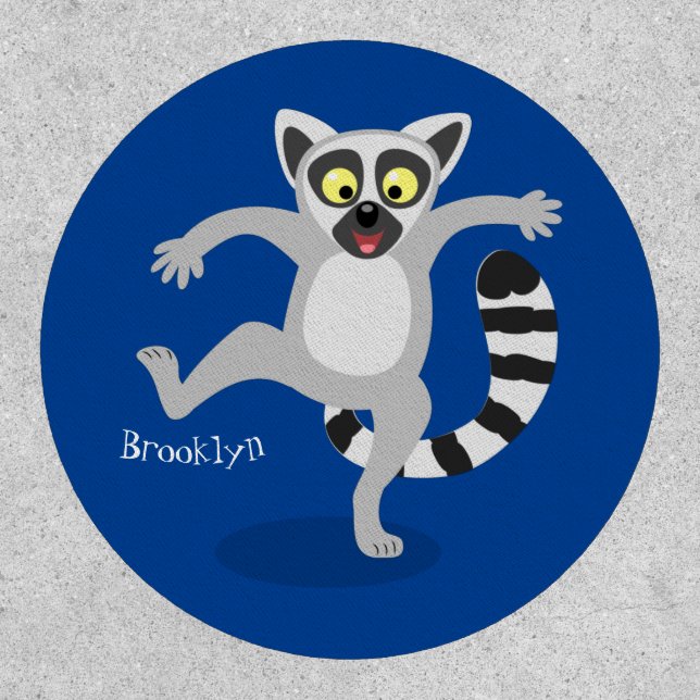 Cute ring tail lemur dancing cartoon illustration patch (Front)