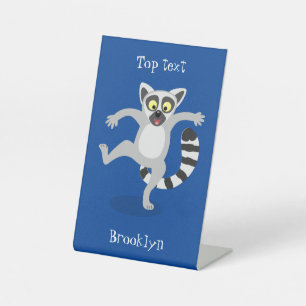 Cute ring tail lemur dancing cartoon illustration pedestal sign
