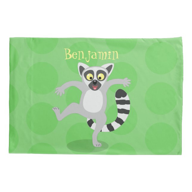 Cute ring tail lemur dancing cartoon illustration pillow case (Back)