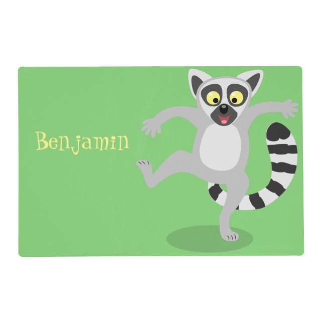 Cute ring tail lemur dancing cartoon illustration placemat (Front)