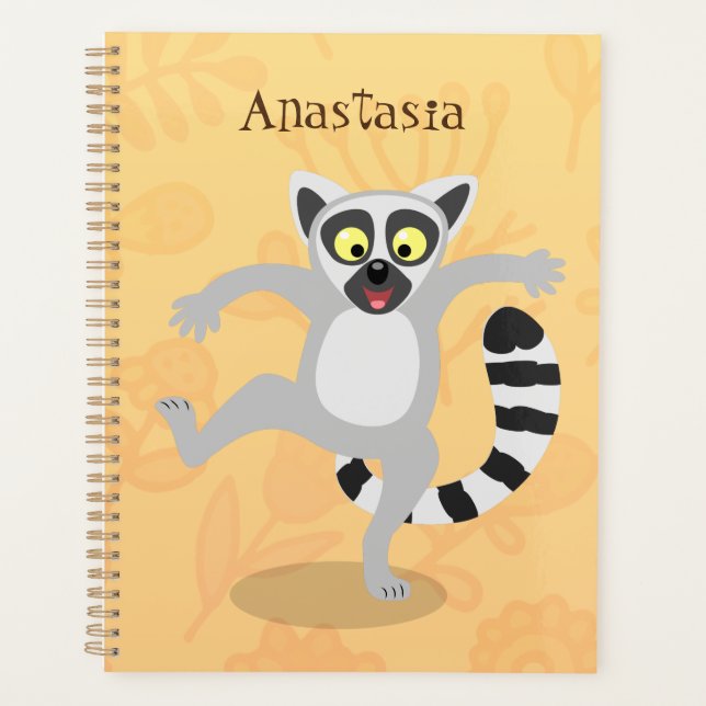 Cute ring tail lemur dancing cartoon illustration planner (Front)