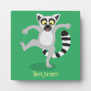 Cute ring tail lemur dancing cartoon illustration plaque