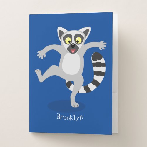 Cute ring tail lemur dancing cartoon illustration pocket folder