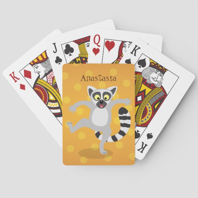 Cute ring tail lemur dancing cartoon illustration poker cards (Back)