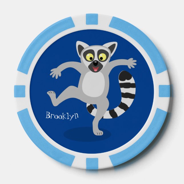 Cute ring tail lemur dancing cartoon illustration poker chips (Front)