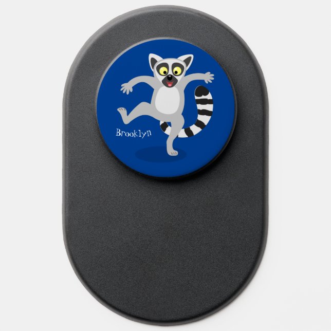 Cute ring tail lemur dancing cartoon illustration PopSocket (Popsocket)