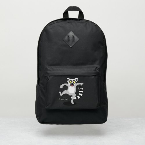 Cute ring tail lemur dancing cartoon illustration port authority backpack