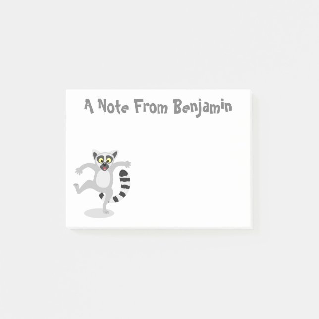 Cute ring tail lemur dancing cartoon illustration post-it notes (Front)