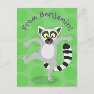 Cute ring tail lemur dancing cartoon illustration postcard