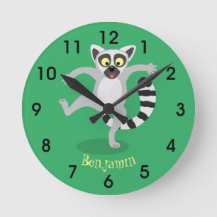 Cute ring tail lemur dancing cartoon illustration round clock