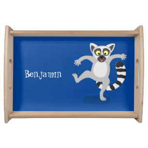 Cute ring tail lemur dancing cartoon illustration serving tray