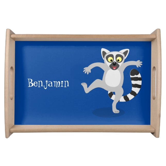 Cute ring tail lemur dancing cartoon illustration serving tray (Front)
