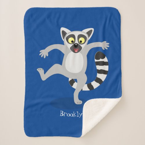 Cute ring tail lemur dancing cartoon illustration  sherpa blanket