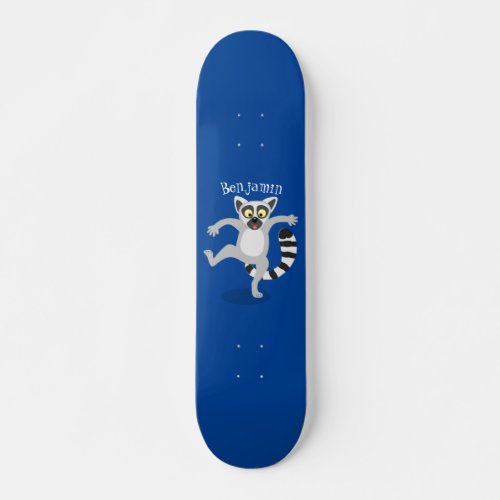 Cute ring tail lemur dancing cartoon illustration skateboard