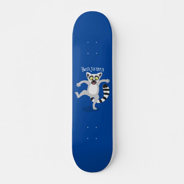 Cute ring tail lemur dancing cartoon illustration skateboard (Front)