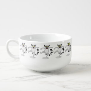Cute ring tail lemur dancing cartoon illustration soup mug