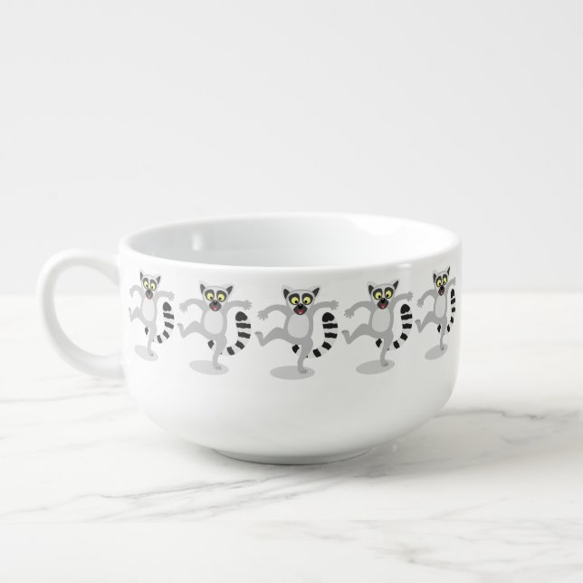 Cute ring tail lemur dancing cartoon illustration soup mug (Right)