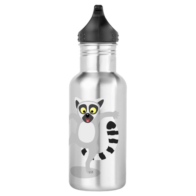 Cute ring tail lemur dancing cartoon illustration stainless steel water bottle (Right)