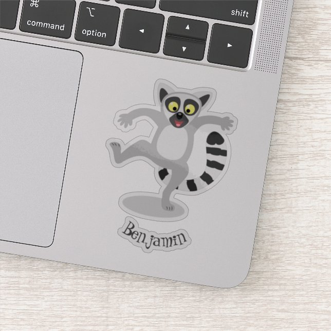 Cute ring tail lemur dancing cartoon illustration sticker (Detail)