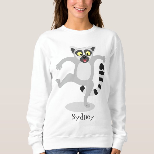Cute ring tail lemur dancing cartoon illustration sweatshirt (Front)