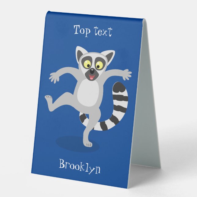 Cute ring tail lemur dancing cartoon illustration table tent (Front)