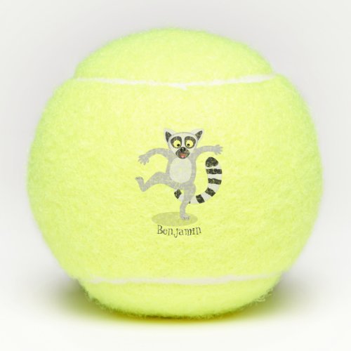 Cute ring tail lemur dancing cartoon illustration tennis balls